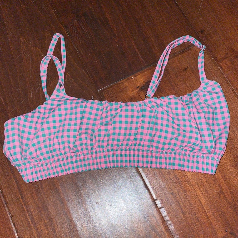 Free People Green Pink Gingham Checkered Bralette